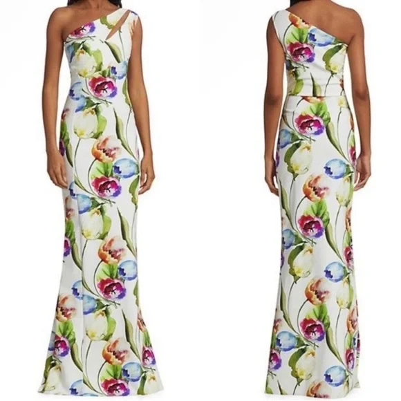 Chiara Boni La Petite Robe Floral One-shoulder Jersey Gown In Tulipano 44/8